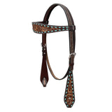 BAR H EQUINE Western Handtooled Leather Horse Headstall & Breast Collar Set