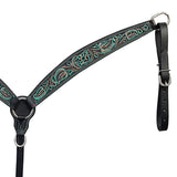 BAR H EQUINE Western Handtooled Leather Horse Headstall & Breast Collar Set