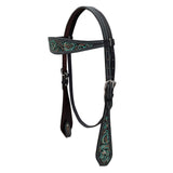 BAR H EQUINE Western Handtooled Leather Horse Headstall & Breast Collar Set