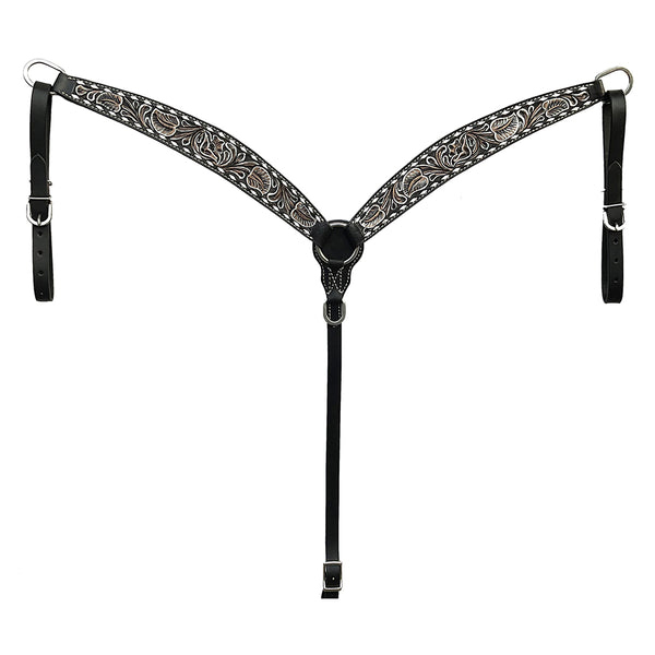 BAR H EQUINE Western Handtooled Leather Horse Headstall and Breast Collar Set - Uhorse