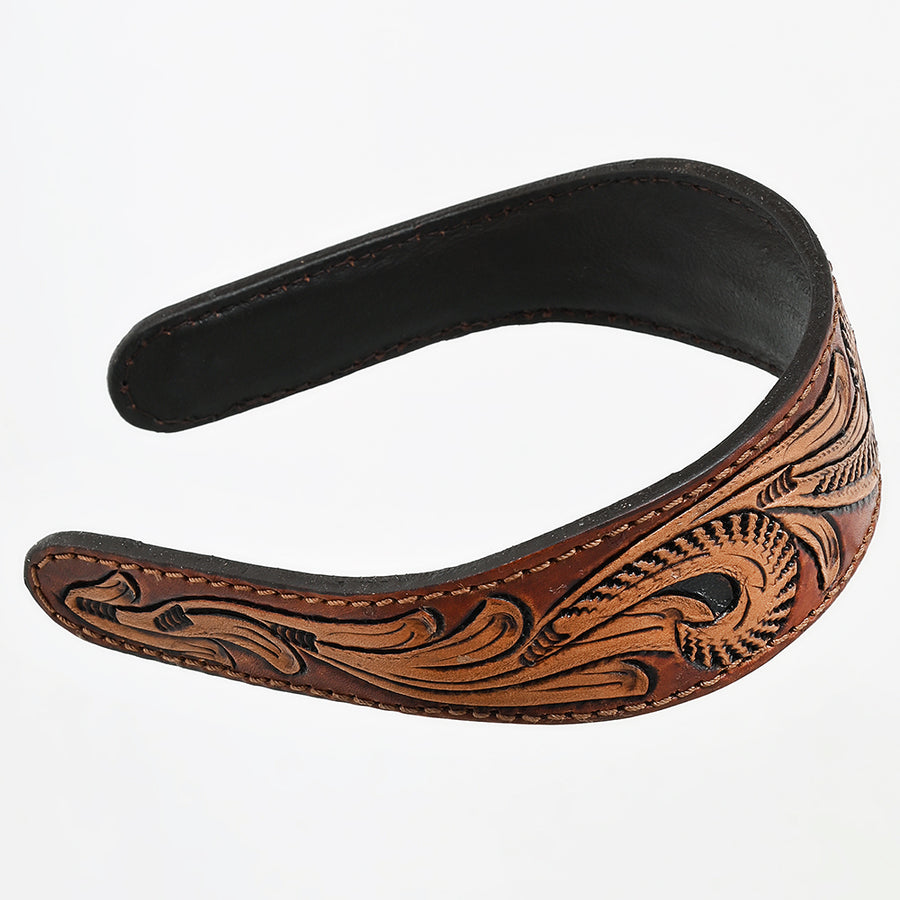 American Darling Hand-Tooled Genuine Leather Hair Band – Western Scroll Carved Headband, Premium Full-Grain Leather, Artisan Crafted in Texas