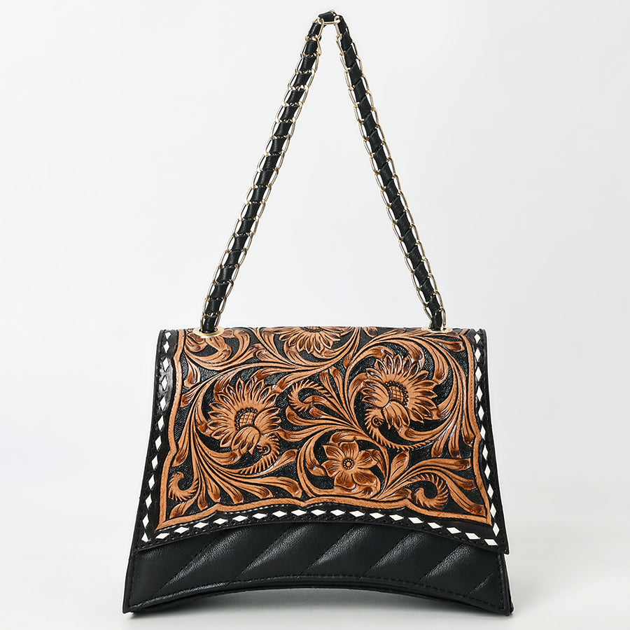 American Darling Western Leather Cross body Bag - Eco-Friendly Vegetable Tanned Full Grain Leather Hand Tooled Floral Carved Purse