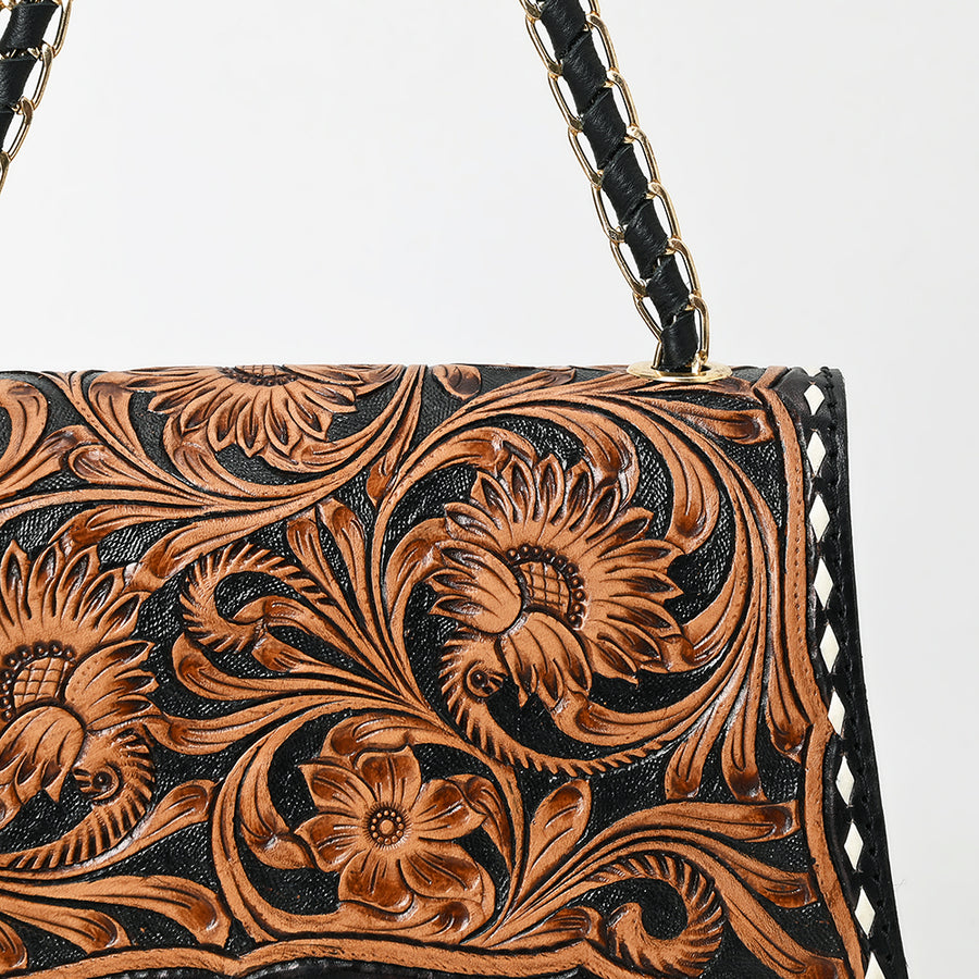 American Darling Western Leather Cross body Bag - Eco-Friendly Vegetable Tanned Full Grain Leather Hand Tooled Floral Carved Purse
