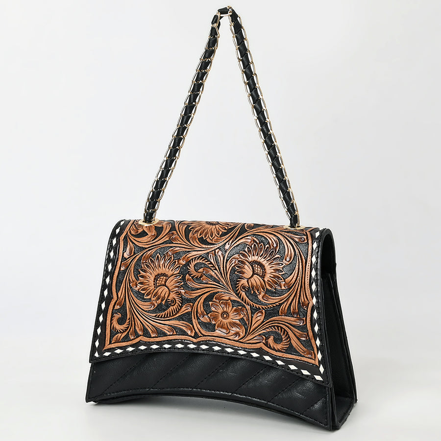 American Darling Western Leather Cross body Bag Hand Tooled Floral Carved Purse - Uhorse