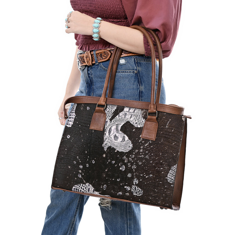 American Darling Tote Crocodile Embossed Genuine Leather Women Bag Western Handbag Purse | Travel Bags College Casual