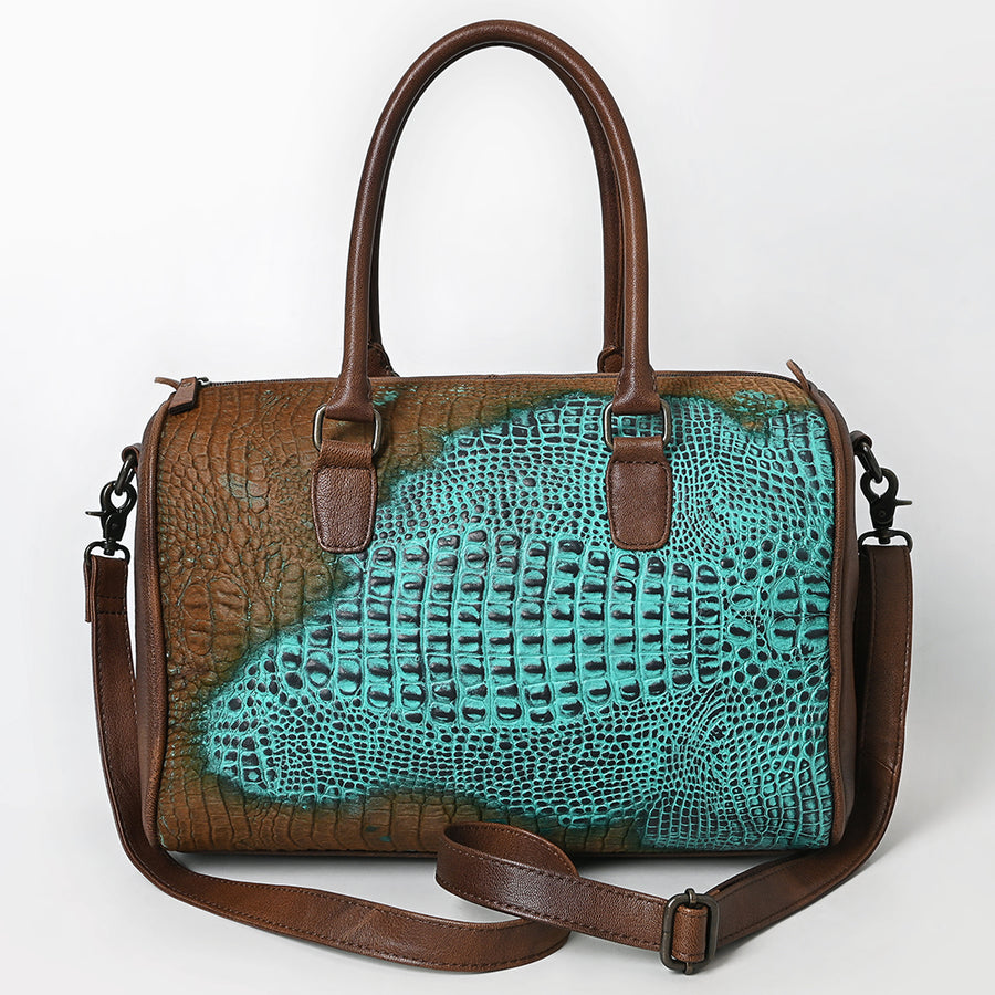 American Darling Western Leather Crocodile Embossed Speedy Bag | Premium Genuine Leather Travel Duffel Bag