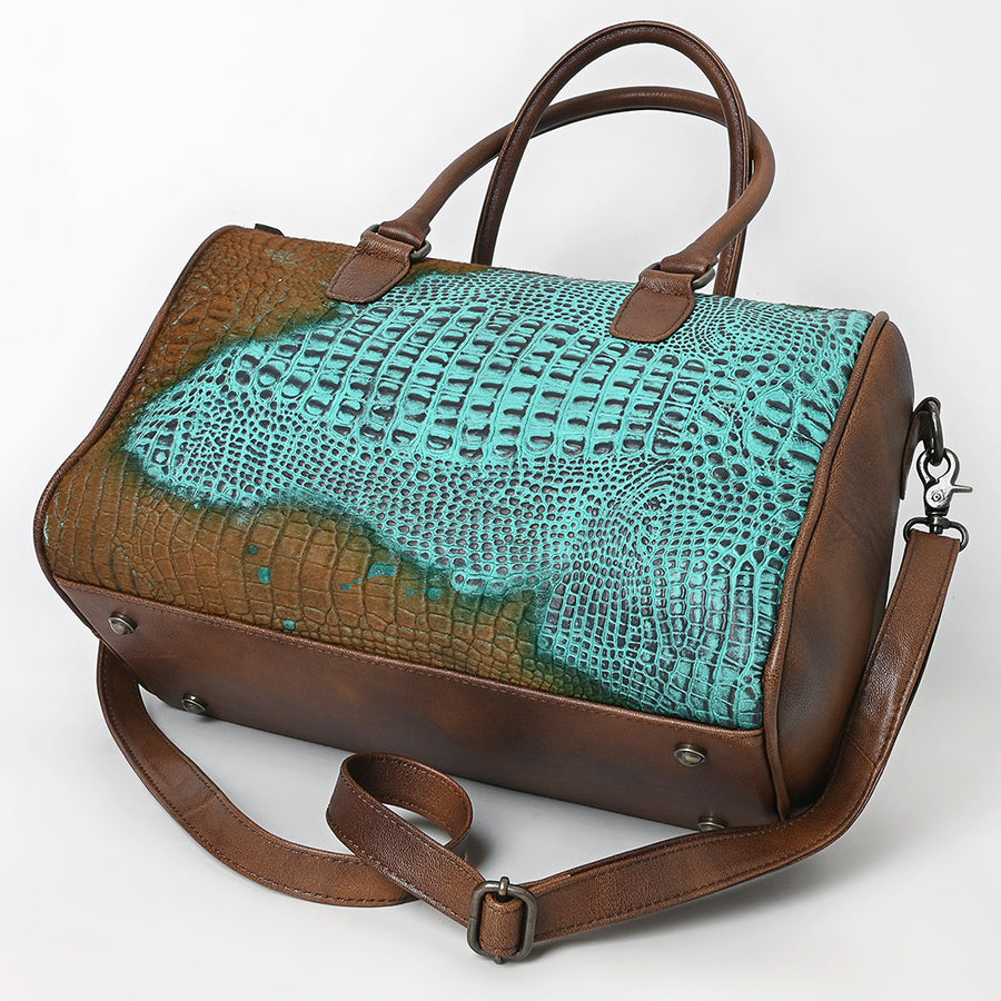 American Darling Western Leather Crocodile Embossed Speedy Bag | Premium Genuine Leather Travel Duffel Bag