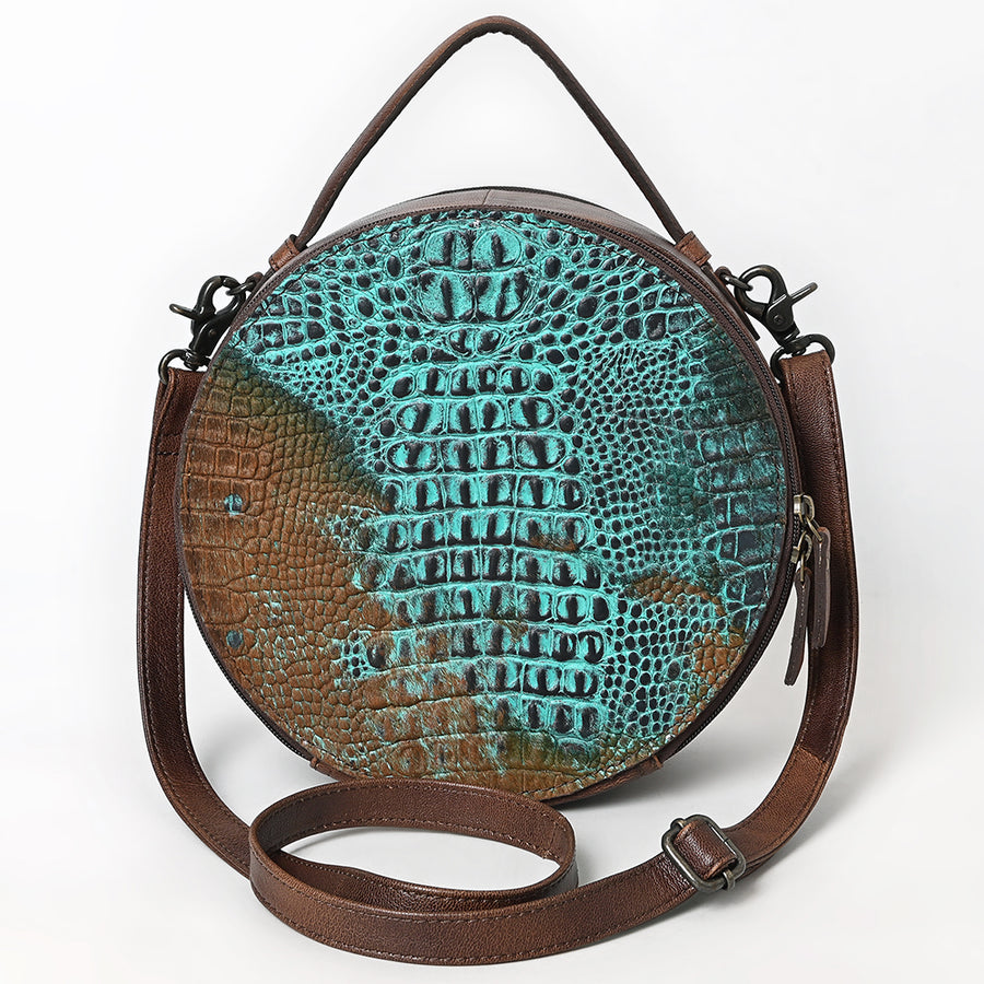 American Darling Hair On Crocodile Embossed Genuine Leather Canteen Bag | Round Western Crossbody | Adjustable Strap | Premium Craftsmanship