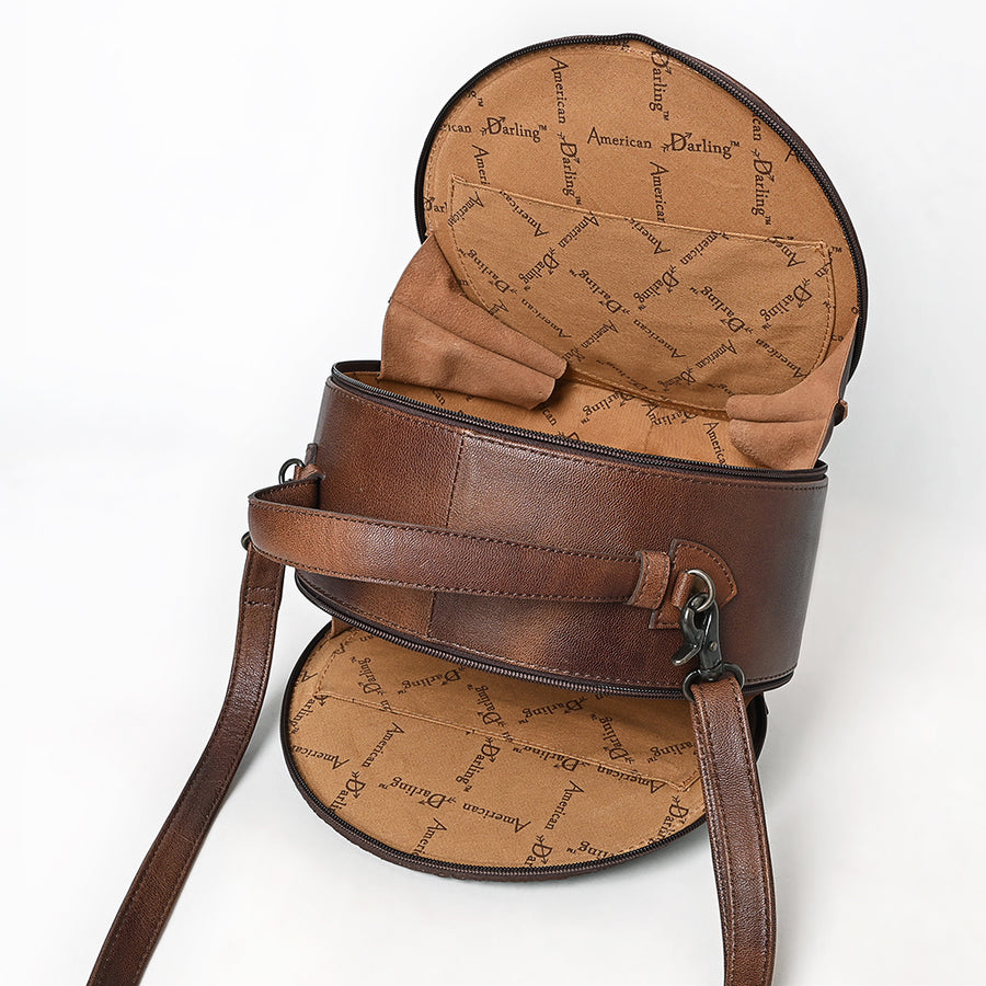 American Darling Hair On Crocodile Embossed Genuine Leather Canteen Bag | Round Western Crossbody | Adjustable Strap | Premium Craftsmanship
