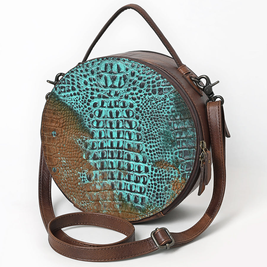 American Darling Western Genuine Leather Canteen Bag | Crocodile Embossed Round Crossbody - Uhorse