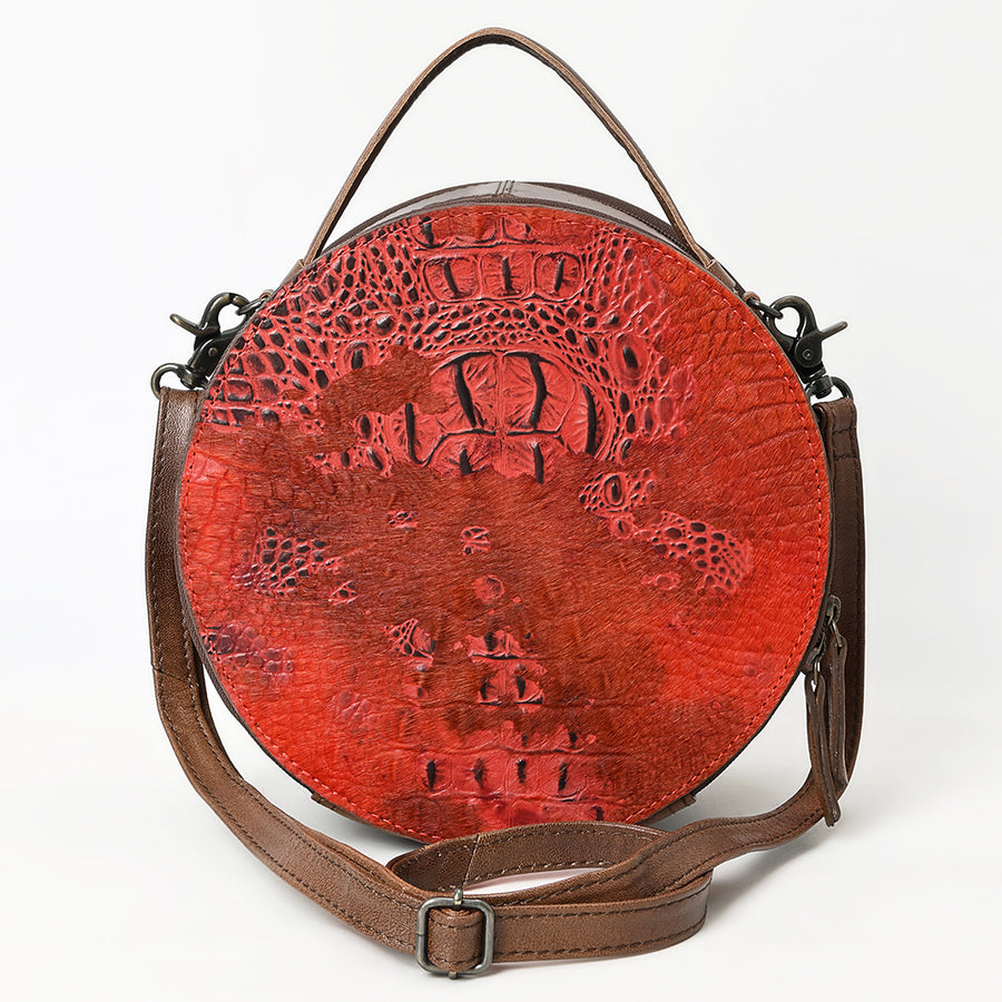American Darling Hair On Crocodile Embossed Genuine Leather Canteen Bag | Round Western Crossbody | Adjustable Strap | Premium Craftsmanship