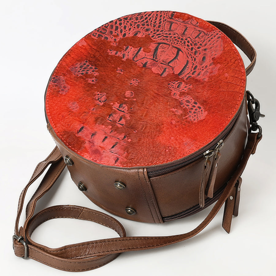 American Darling Hair On Crocodile Embossed Genuine Leather Canteen Bag | Round Western Crossbody | Adjustable Strap | Premium Craftsmanship