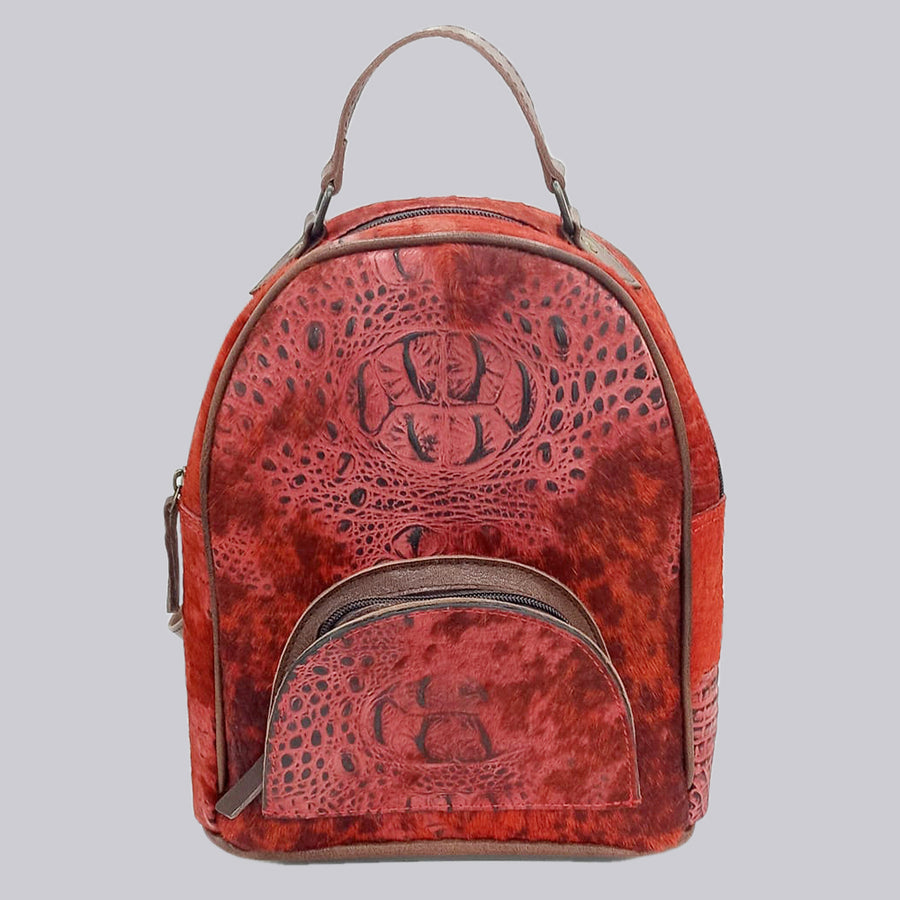 Red leather backpack with crocodile embossing - Uhorse