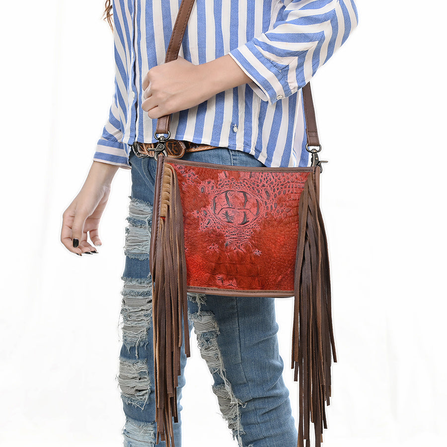 American Darling Cross Body Crocodile Embossed Full Grain Genuine Leather Western Women Bag Handbag Purse Crossbody for Cute