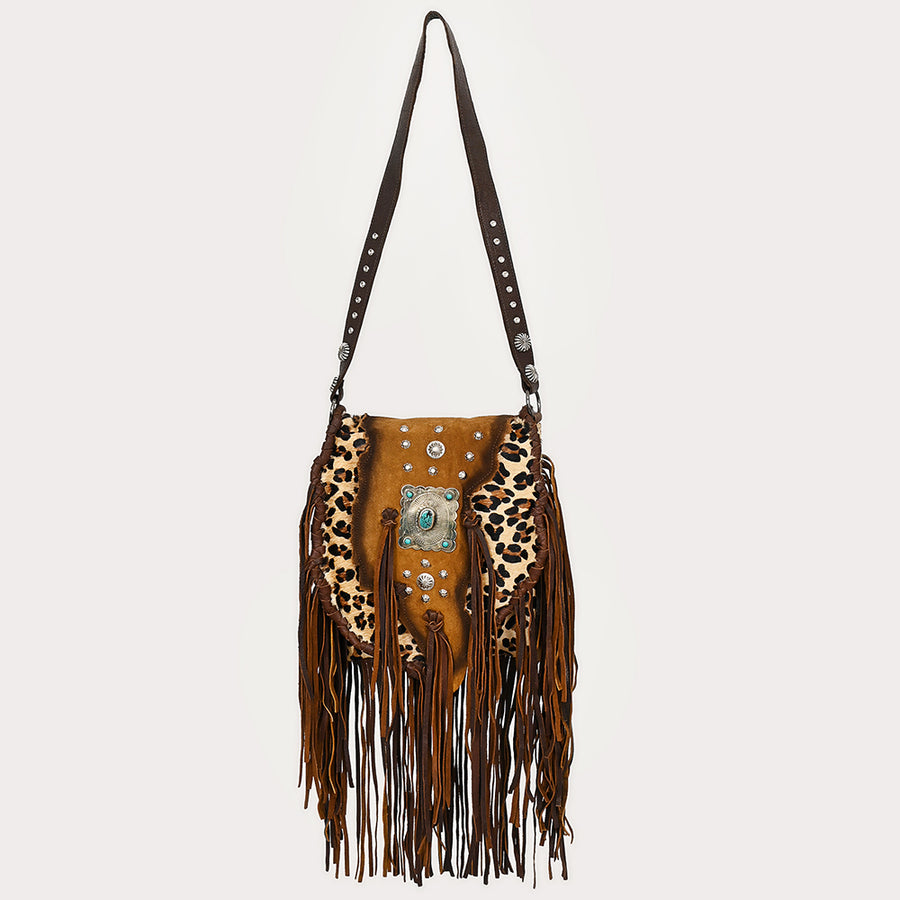 American Darling Messenger Bag Western Hair-On Cowhide Genuine Leather Handcrafted Crossbody Purse with Fringes and YKK Zipper