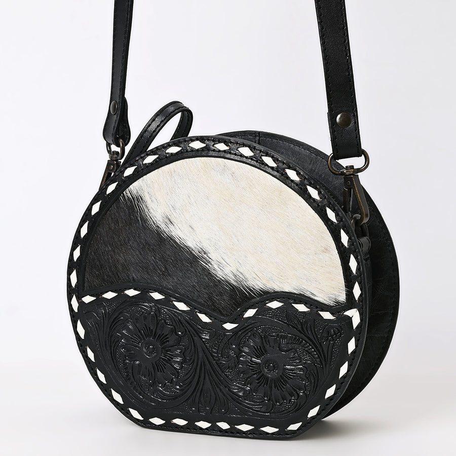American Darling Canteen Hand Tooled Hair On Genuine Leather Women's Bag Western Handbag Purse | for Women - Uhorse