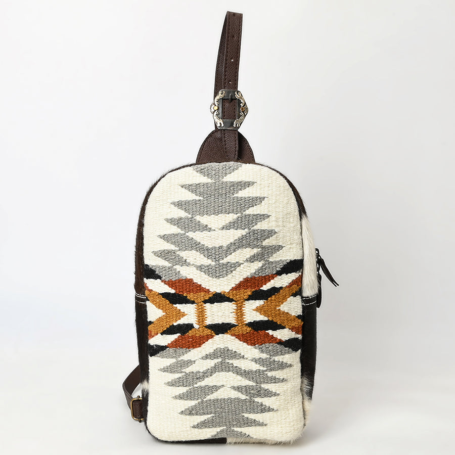 American Darling Hand Woven Saddle Blanket & Hair-On Cowhide Vegetable-Tanned Genuine Leather Sling Bag with YKK Zipper