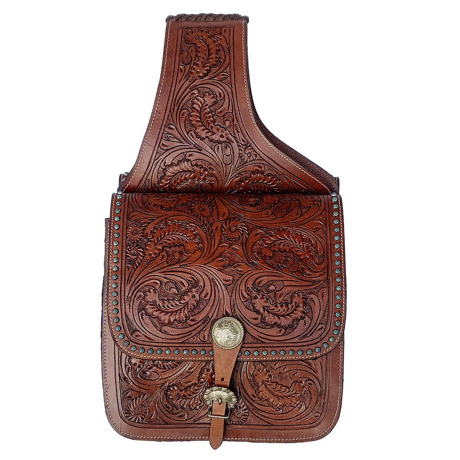COMFYTACK W. H. Leather Saddle Bag Heavyduty Floral Carved Mahogany – by Hilason – Cowboy and equestrian accessories
