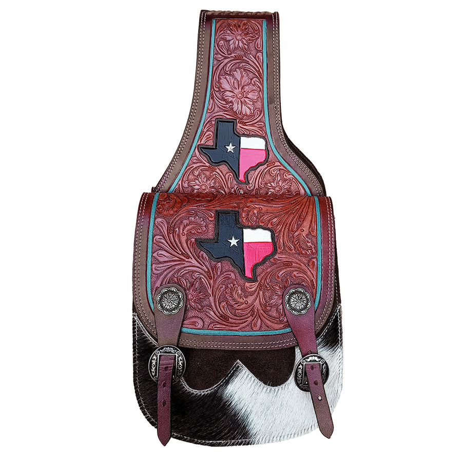 COMFYTACK W. H. Leather Saddle Bag Heavyduty Texas Flag Mahogany – by Hilason – Cowboy and equestrian accessories