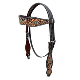 BAR H EQUINE Western Handtooled Leather Horse Headstall & Breast Collar Set