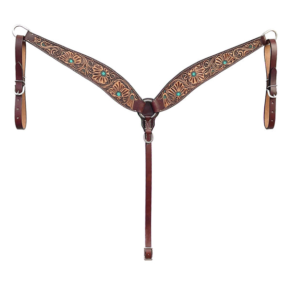 BAR H EQUINE Western Handtooled Leather Horse Headstall and Breast Collar Set - Uhorse