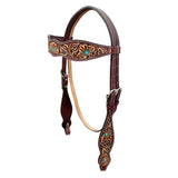 BAR H EQUINE Western Handtooled Leather Horse Headstall & Breast Collar Set