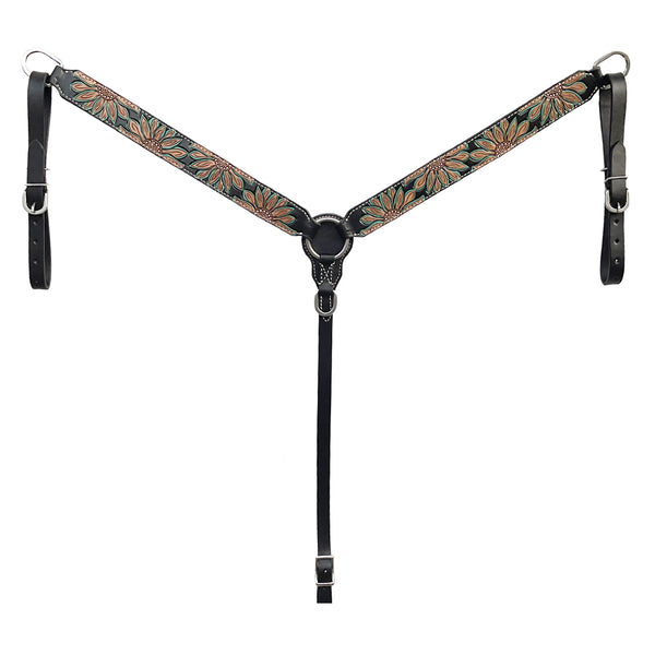 BAR H EQUINE Western Handtooled Leather Horse Headstall and Breast Collar Set - Uhorse