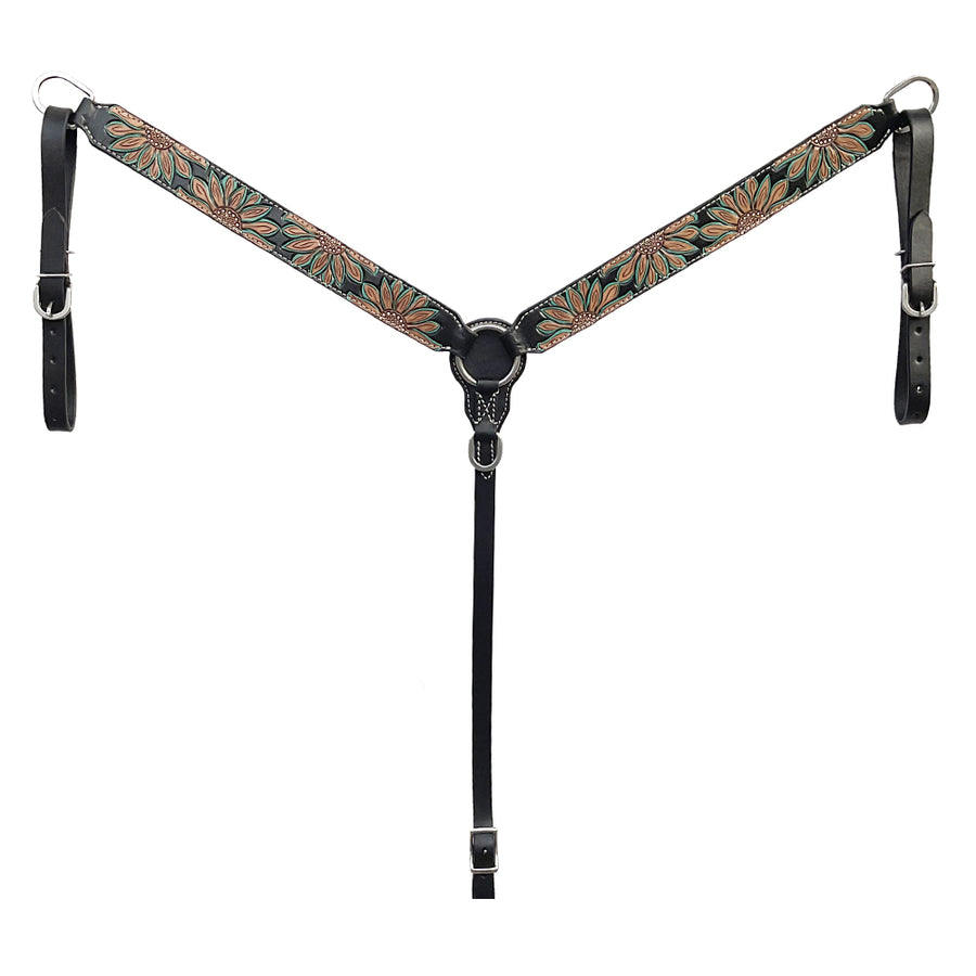 Black leather breast collar with sunflower tooling - Uhorse