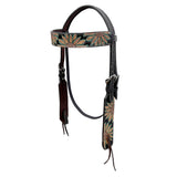 BAR H EQUINE Western Handtooled Leather Horse Headstall & Breast Collar Set