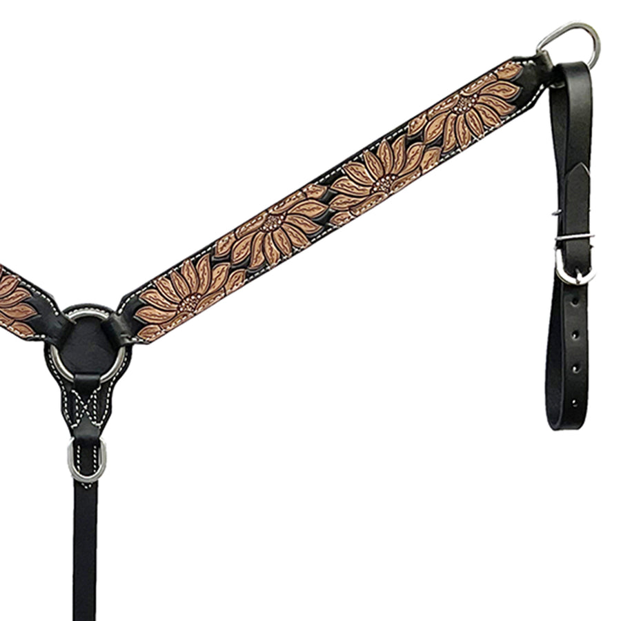BAR H EQUINE Western Handtooled Leather Horse Headstall & Breast Collar Set | Tack