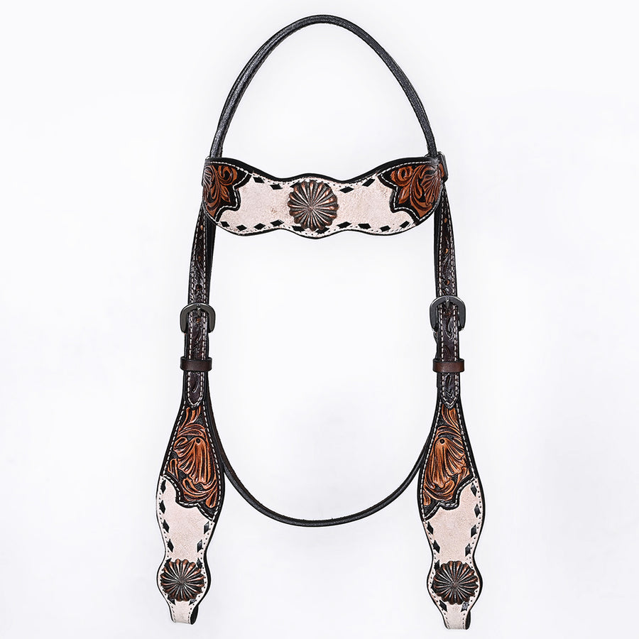 BAR H EQUINE Western Handtooled Leather Horse Headstall & Breast Collar Set | Tack
