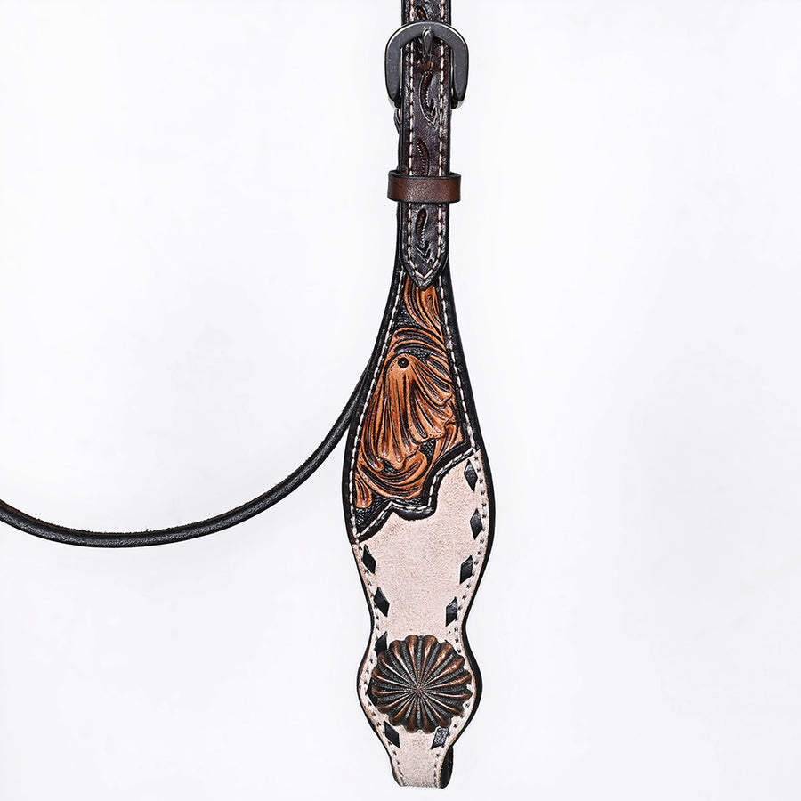 BAR H EQUINE Western Handtooled Leather Horse Headstall & Breast Collar Set | Tack