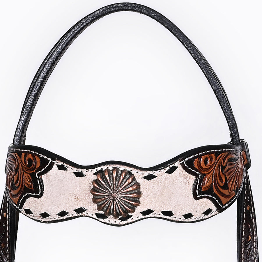 BAR H EQUINE Western Handtooled Leather Horse Headstall & Breast Collar Set | Tack