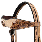 BAR H EQUINE Western Handtooled Leather Horse Headstall & Breast Collar Set