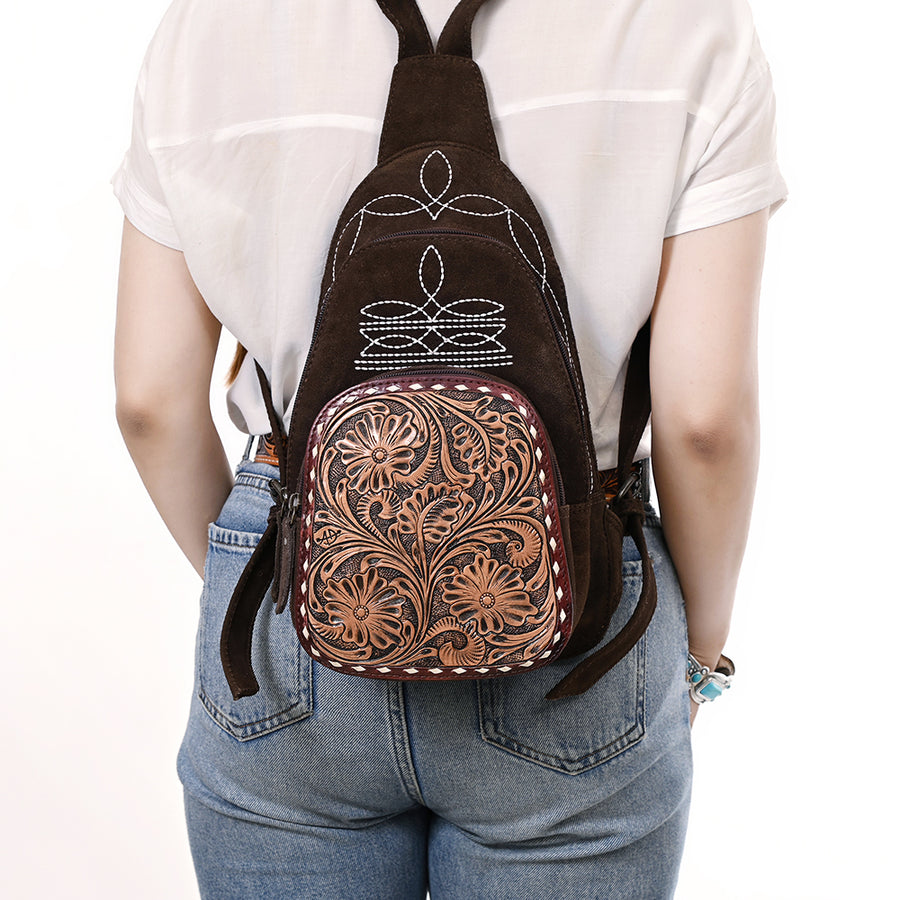 American Darling Sling Hand Tooled Genuine Leather Suede bag | Fanny Pack for Women