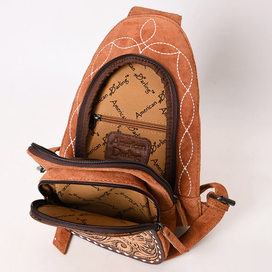 American Darling Sling Hand Tooled Genuine Leather Suede bag | Fanny Pack for Women