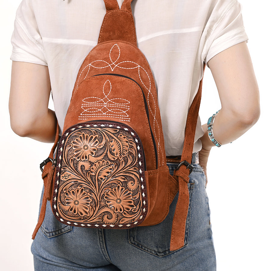 American Darling Sling Hand Tooled Genuine Leather Suede bag | Fanny Pack for Women