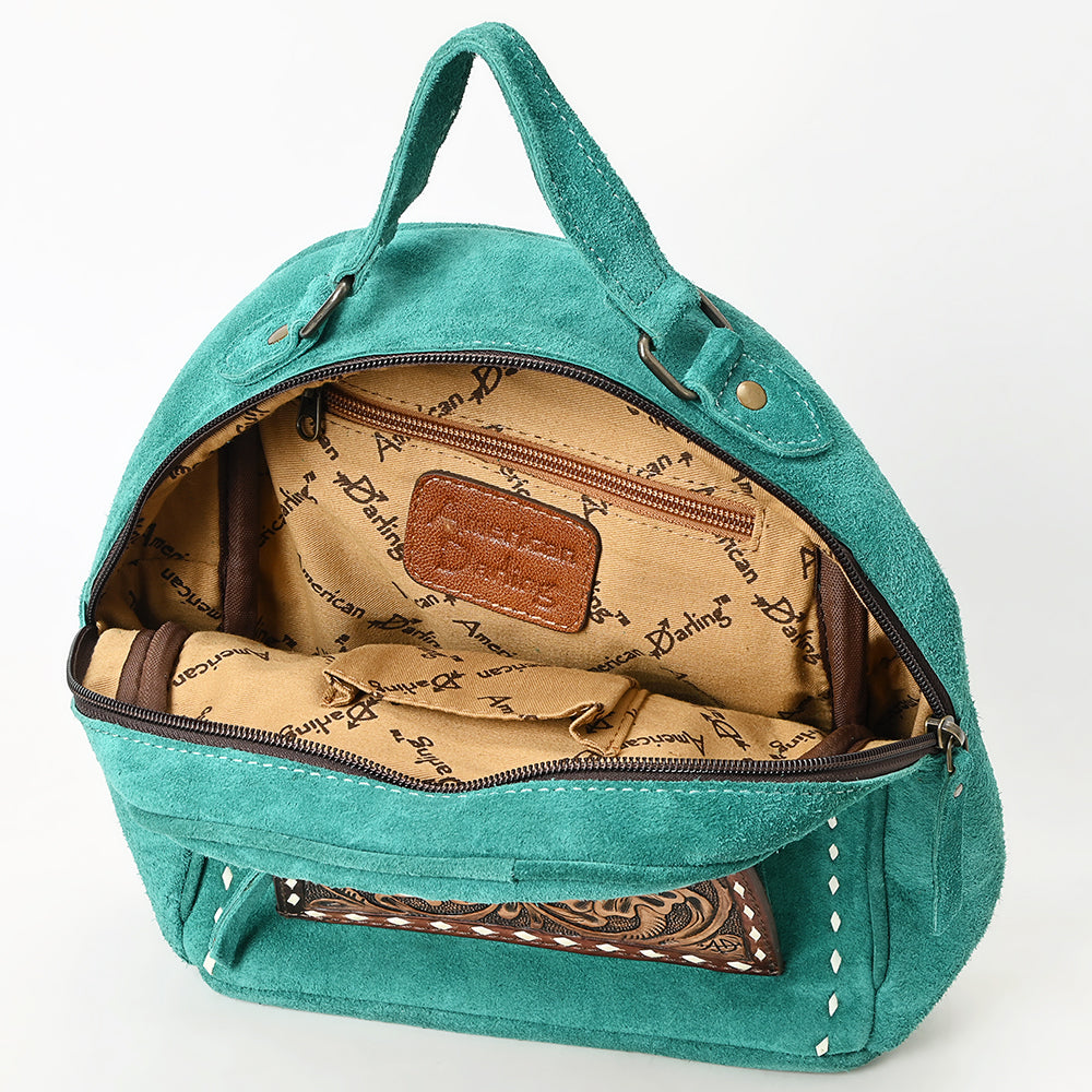 cute teal backpack leather American Darling Suede Genuine Leather Backpack Bag with Hand Tooled Floral Front & Buck Stitch Accents – Hilason Saddles and Tack