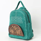 American Darling Suede Genuine Leather Backpack Bag with Hand Tooled Floral Front and Buck Stitch Accents - Uhorse