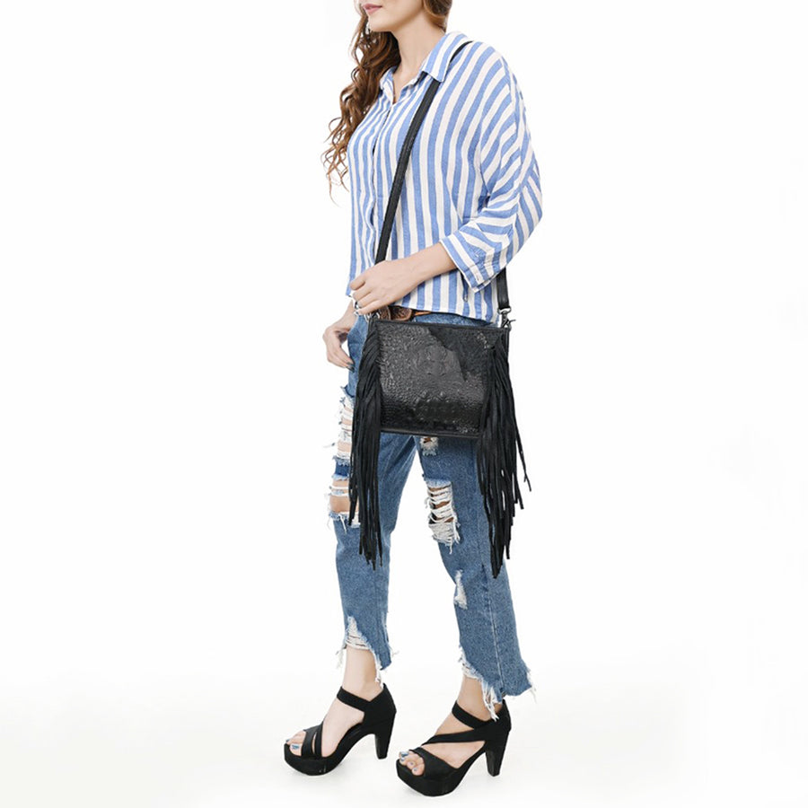 American Darling Cross Body Crocodile Embossed Full Grain Genuine Leather Western Women Bag Handbag Purse Crossbody for Cute