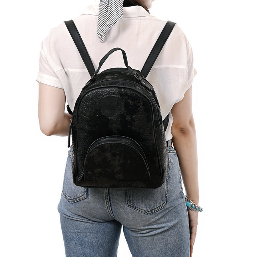American Darling Western Backpack Bag Handcrafted from Crocodile Embossed Genuine Leather | Buckstitch Detail & YKK Zipper