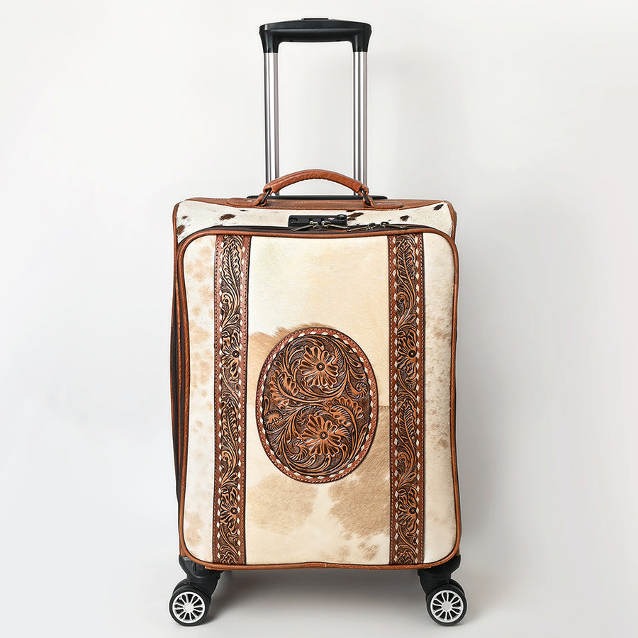 American Darling Travel Case Beautifully Hand Tooled Hair-On Genuine Leather Women Trolley bag