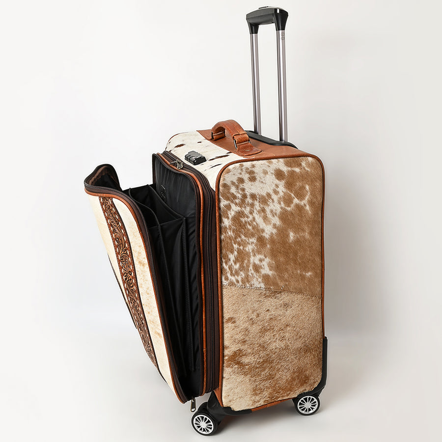 American Darling Travel Case Beautifully Hand Tooled Hair-On Genuine Leather Women Trolley bag