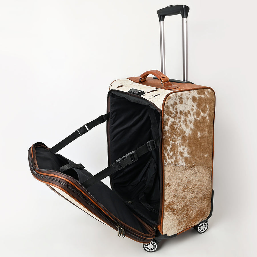 American Darling Travel Case Beautifully Hand Tooled Hair-On Genuine Leather Women Trolley bag