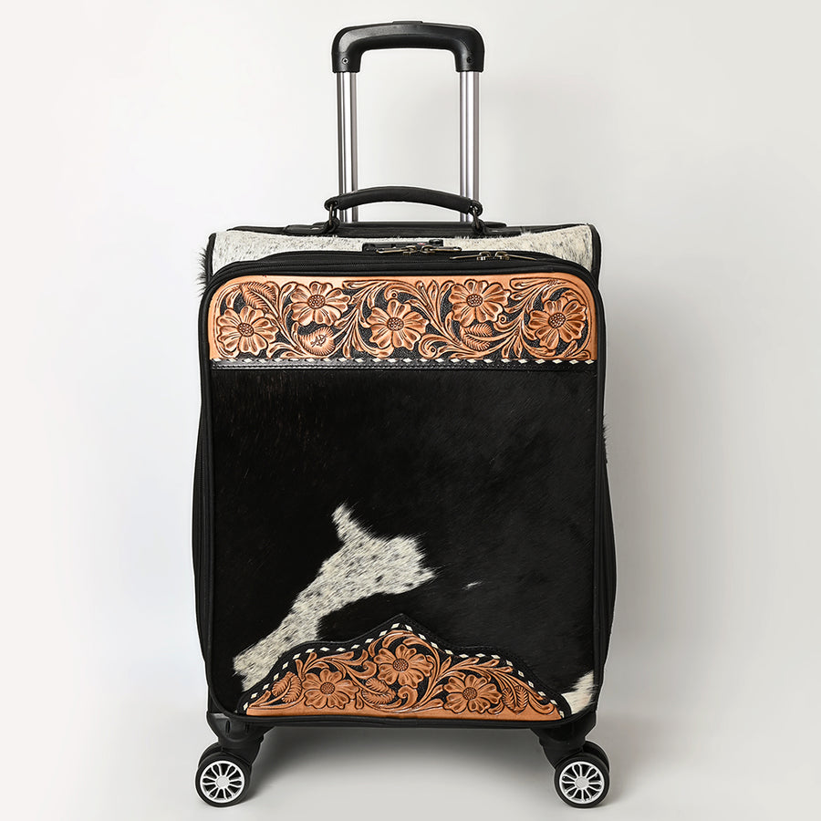 American Darling Travel Case Beautifully Hand Tooled Hair-On Genuine Leather Women Trolley bag