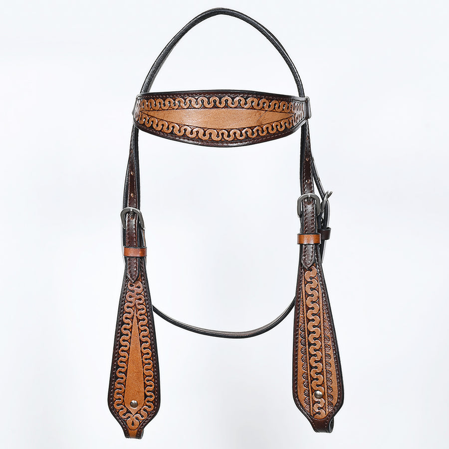 Comfytack Western Horse Headstall Breast Collar Hand Tooled Genuine American Leather Tack Brown | Heavy Duty Adjustable Western Riding Breastplate for Trail Barrel Racing Ranch Show Horse