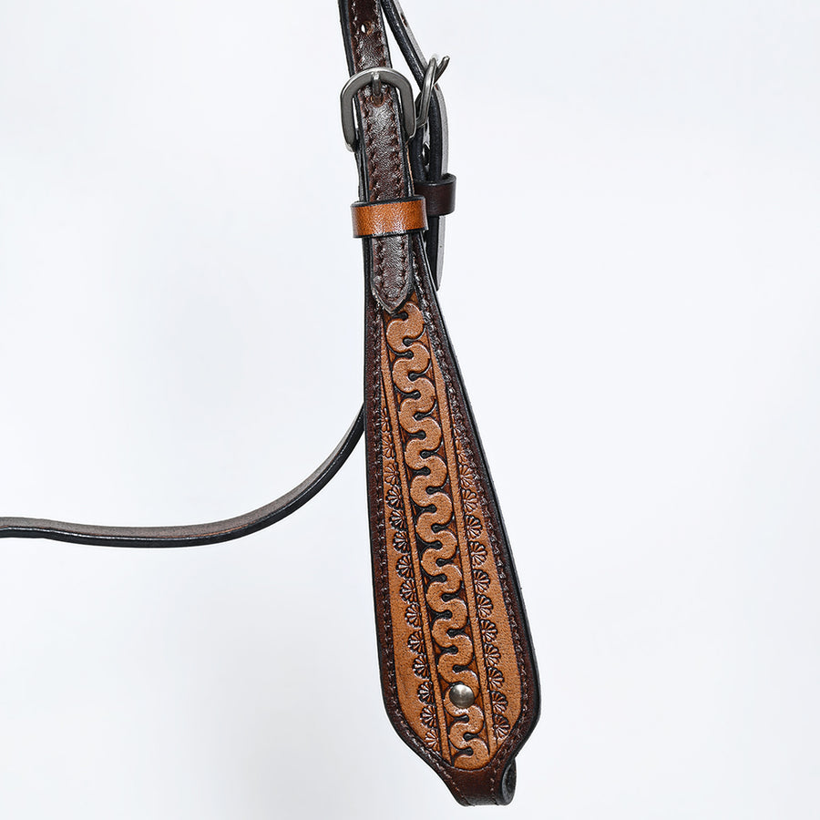 Comfytack Western Horse Headstall Breast Collar Hand Tooled Genuine American Leather Tack Brown | Heavy Duty Adjustable Western Riding Breastplate for Trail Barrel Racing Ranch Show Horse