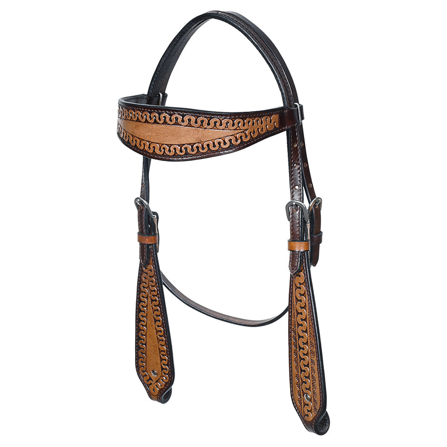 Comfytack Western Horse Headstall Hand Tooled Genuine American Leather Tack Brown - Uhorse