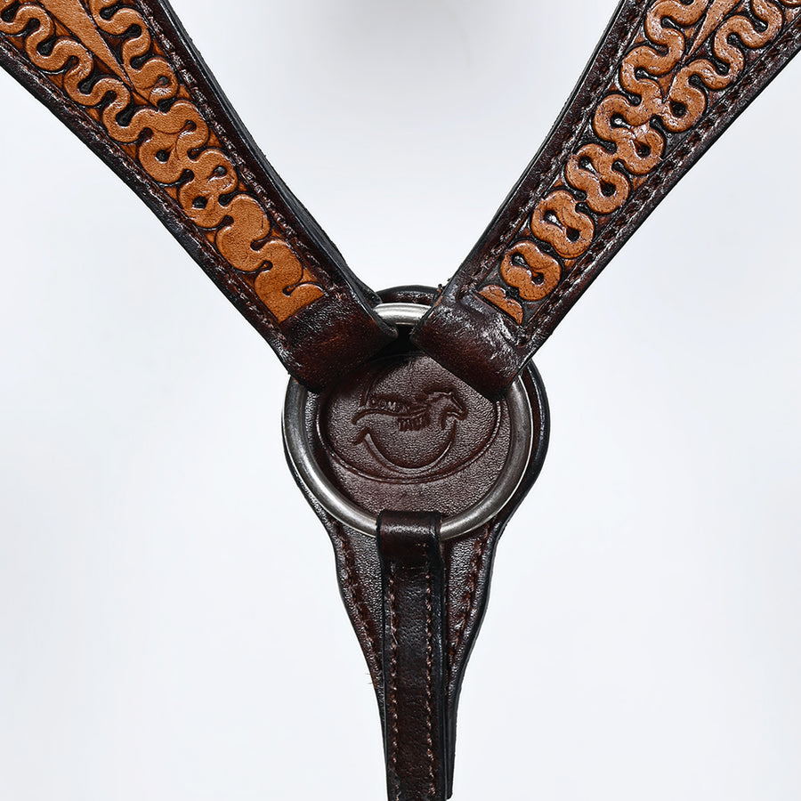 Comfytack Western Horse Headstall Breast Collar Hand Tooled Genuine American Leather Tack Brown | Heavy Duty Adjustable Western Riding Breastplate for Trail Barrel Racing Ranch Show Horse