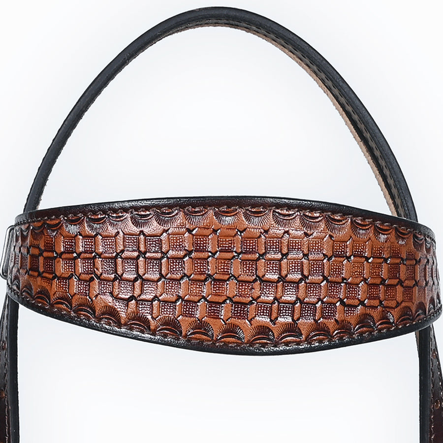 Comfytack Western Horse Headstall Breast Collar Hand Tooled Genuine American Leather Tack Brown | Heavy Duty Adjustable Western Riding Breastplate for Trail Barrel Racing Ranch Show Horse